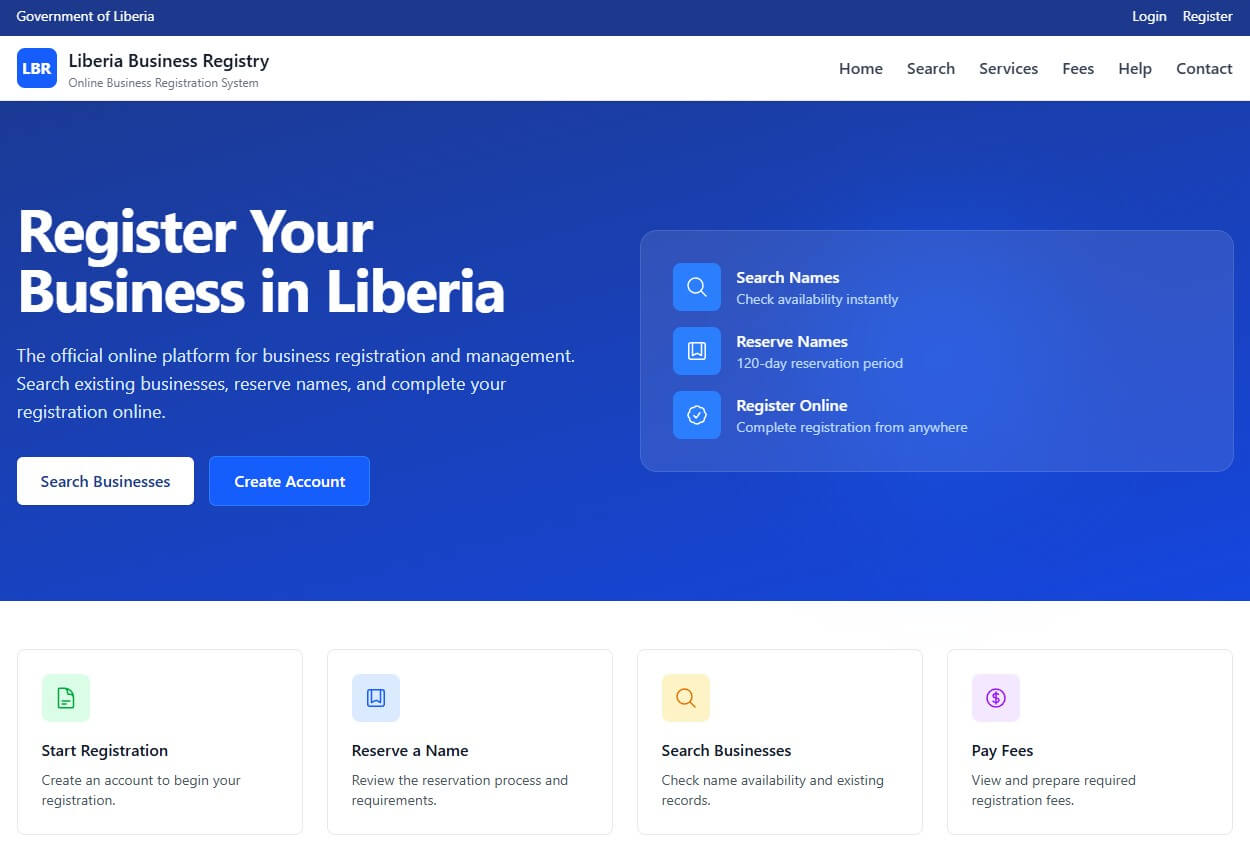 Liberia business registration portal project preview